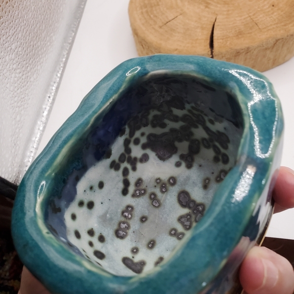 Studio Pottery Signed Desert Landscape Moon Rock Art Kurinuki Square Bowl Vessel - Picture 8 of 11